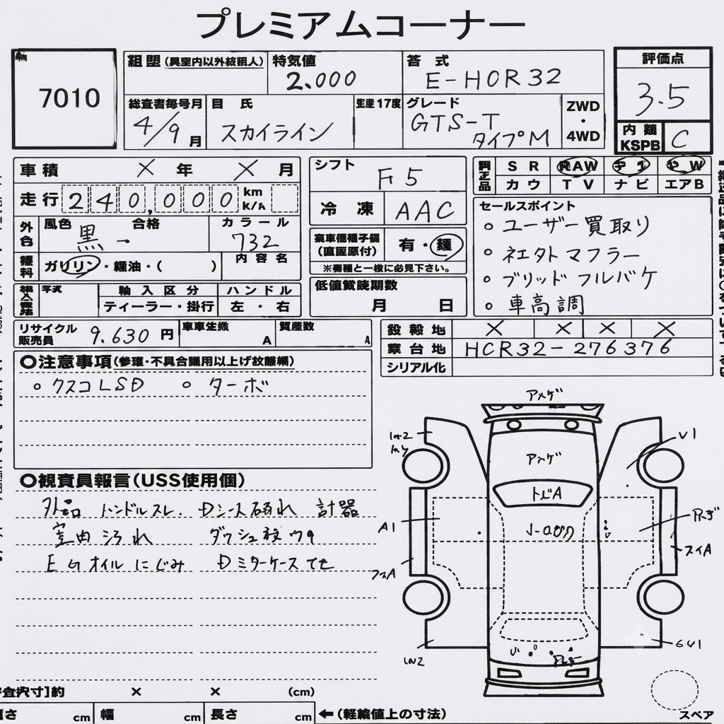 Certified Japanese auction sheet Grade 4 condition report for used car from Japan
